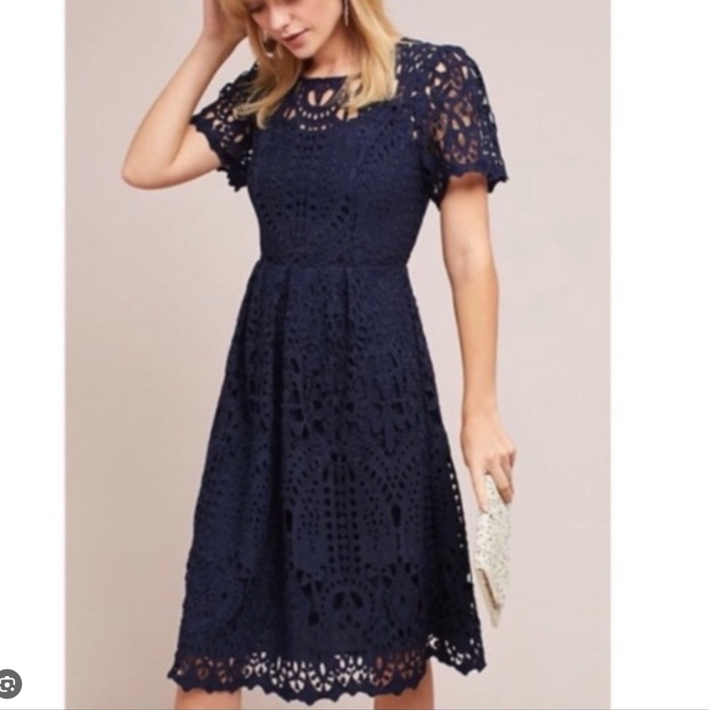 Anthropologie Eli & Ali Navy Midi Dress Women’s size XS